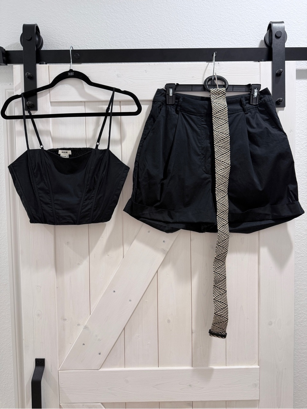 Jason Wu Black Corset Crop Top & High-Waist Shorts Set